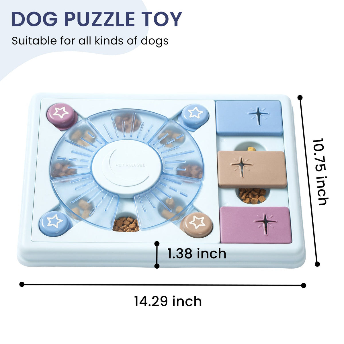 Dog puzzle toy with dimensions on a white background