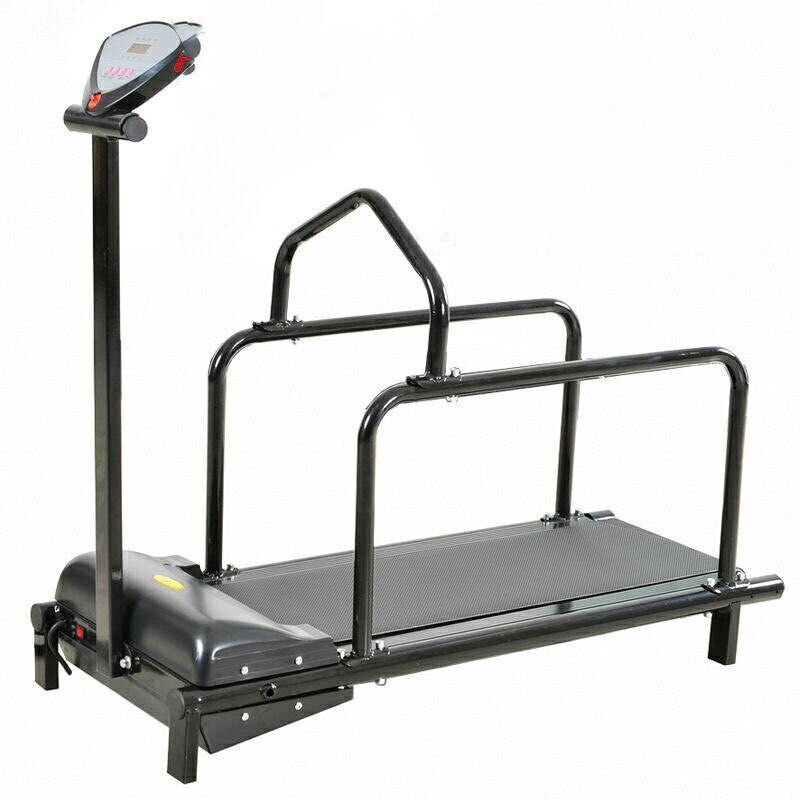 Foldable treadmill with handlebars on a white background
