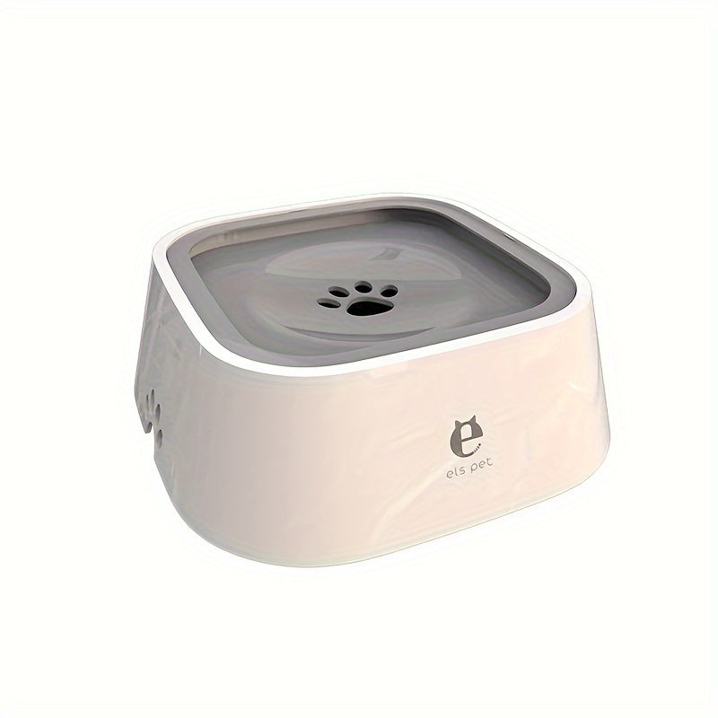 Pet water bowl with a gray interior and beige exterior on a white background