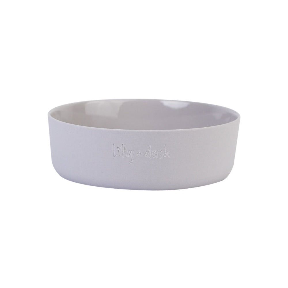 Gray ceramic bowl with 'Lilipinso' branding on a white background