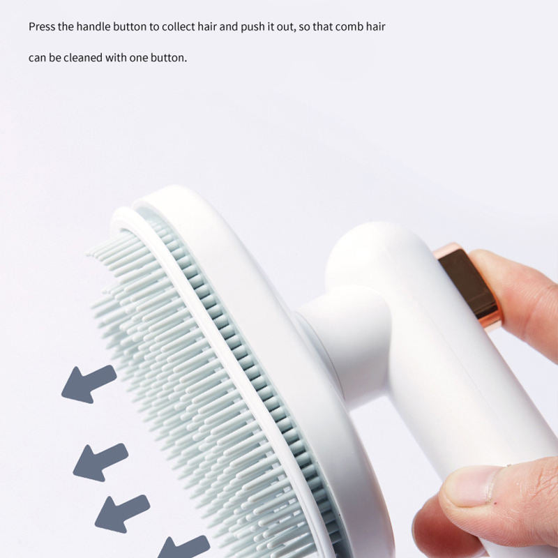 Hair removal comb with instructions on how to use it, featuring a hand holding the comb.