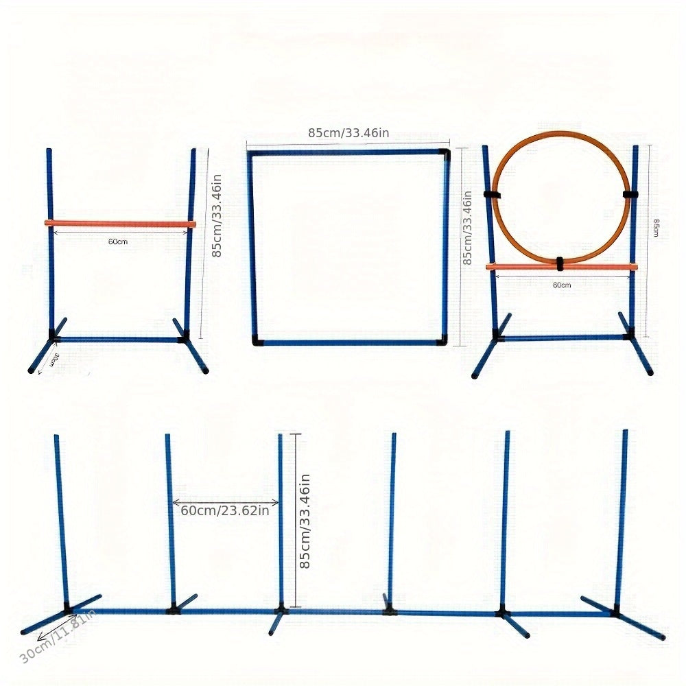 Measurement chart of a dog agility training equipment with dimensions labeled.