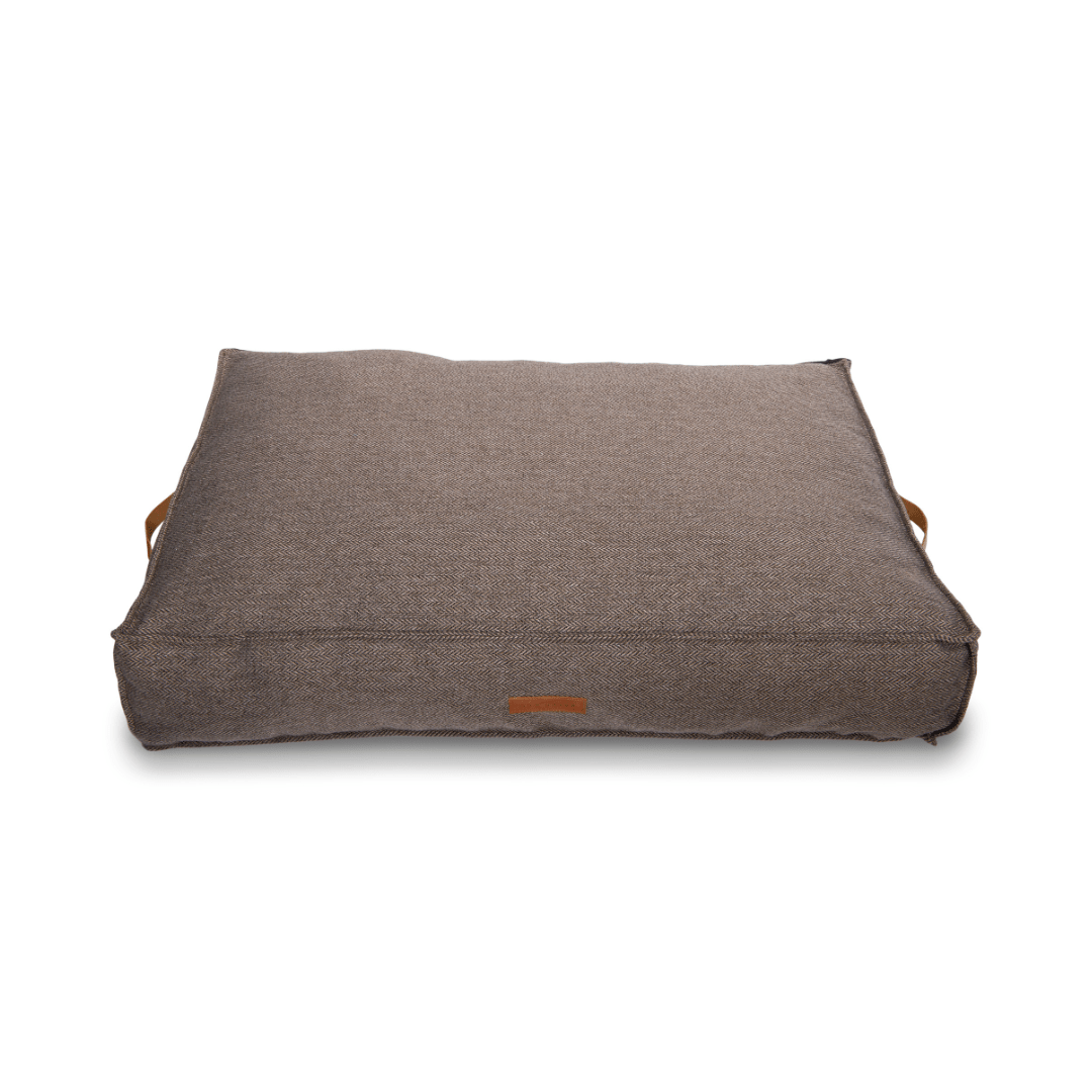 Brown rectangular pet bed on a white background