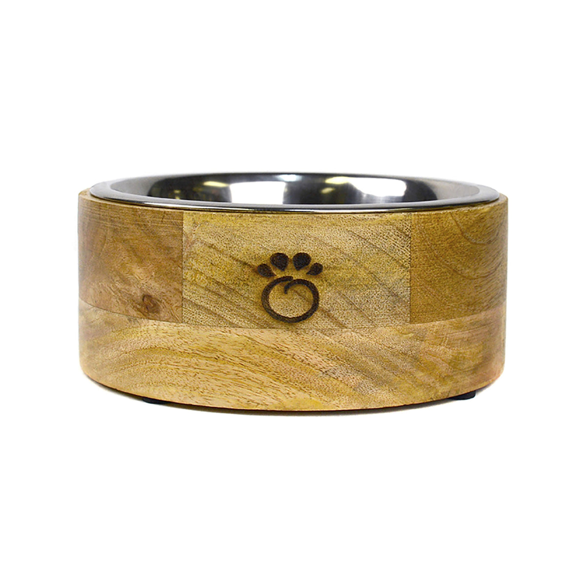 Wooden ring with a paw print design on a white background