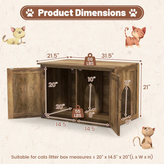 Flip Top Hidden Cat Washroom Furniture with Double Barn Doors and Removable Divider-3