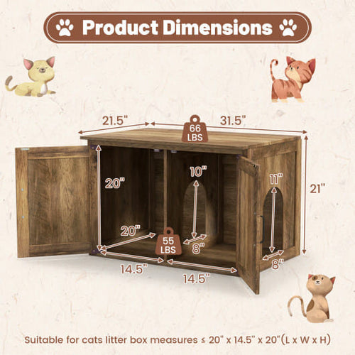 Flip Top Hidden Cat Washroom Furniture with Double Barn Doors and Removable Divider-3
