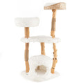 Solid Wood Cat Tower with Top Cattail Basket Cat Bed for Indoor Cats-White-0