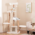 66 Inch Tall Solid Wood Cat Tree Modern Wooden Cat Tower with Perch-White-0