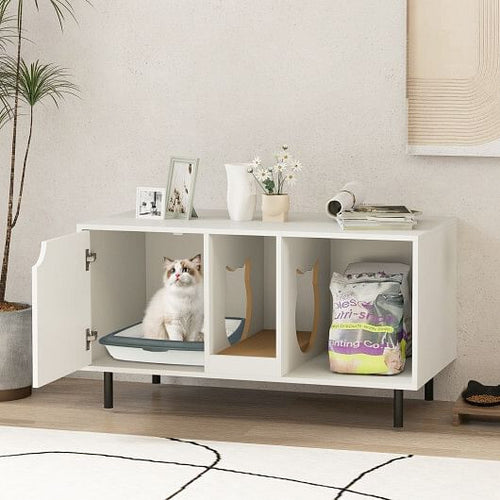 40 Inch Cat Litter Box Enclosure for 2 Cats Hidden Cat Washroom-White-1