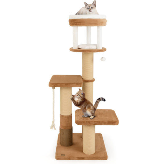 65 Inches Tall Cat Tree with Self-groomer and Removable Cat Bed-Coffee-2