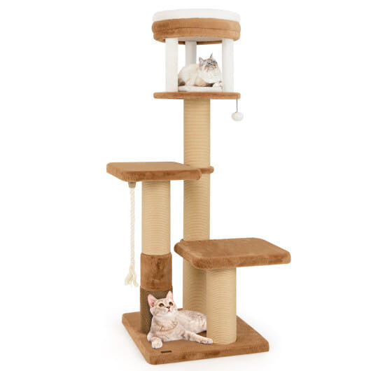65 Inches Tall Cat Tree with Self-groomer and Removable Cat Bed-Coffee-4