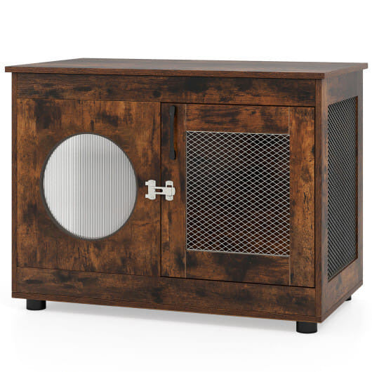 Furniture Style Dog Crate for Small and Medium Dogs with Translucent Window and Lockable Door-Rusti-2