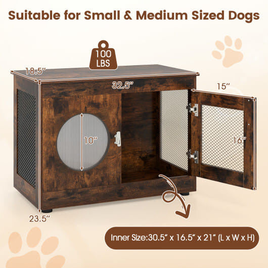 Furniture Style Dog Crate for Small and Medium Dogs with Translucent Window and Lockable Door-Rusti-3