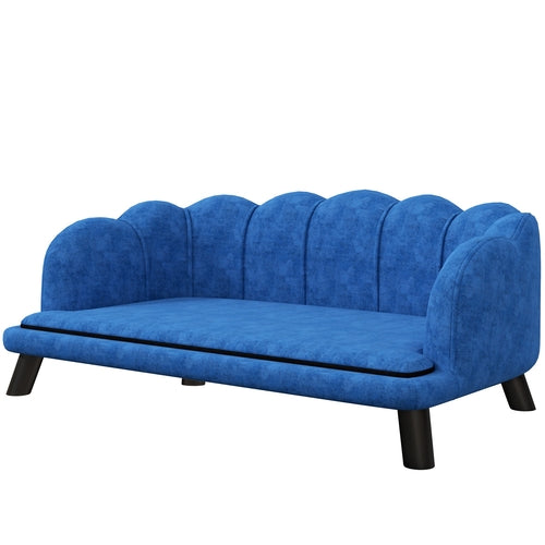 Blue sofa with black legs on a white background
