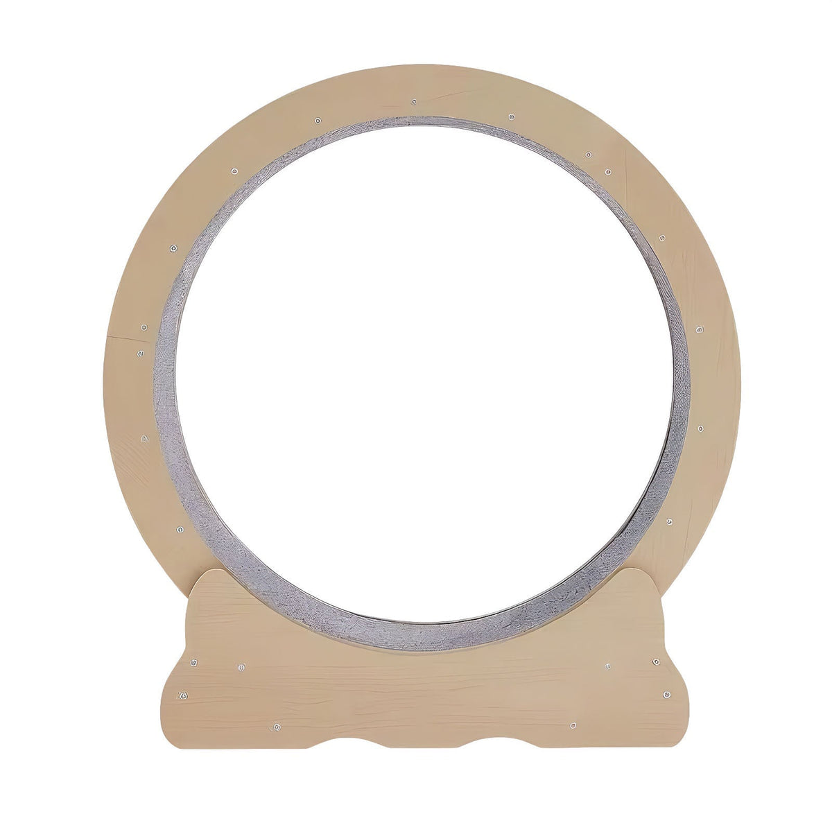 Round beige object with a white center on a white background