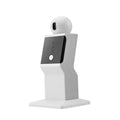 White security camera with a black control panel on a white background