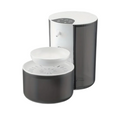 Black and white pet water fountain on a white background