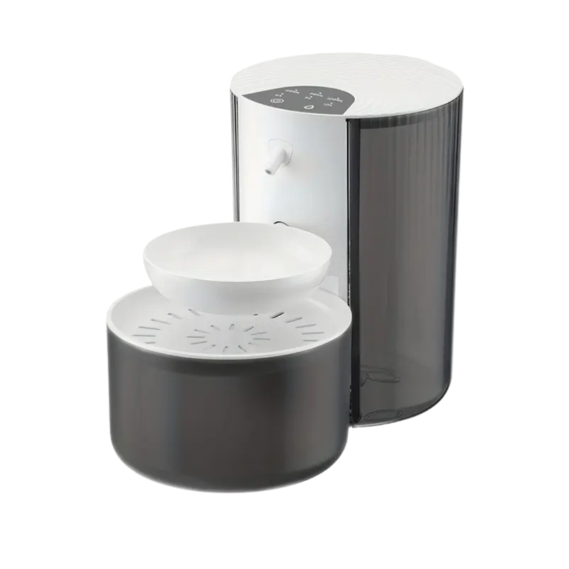 Black and white pet water fountain on a white background