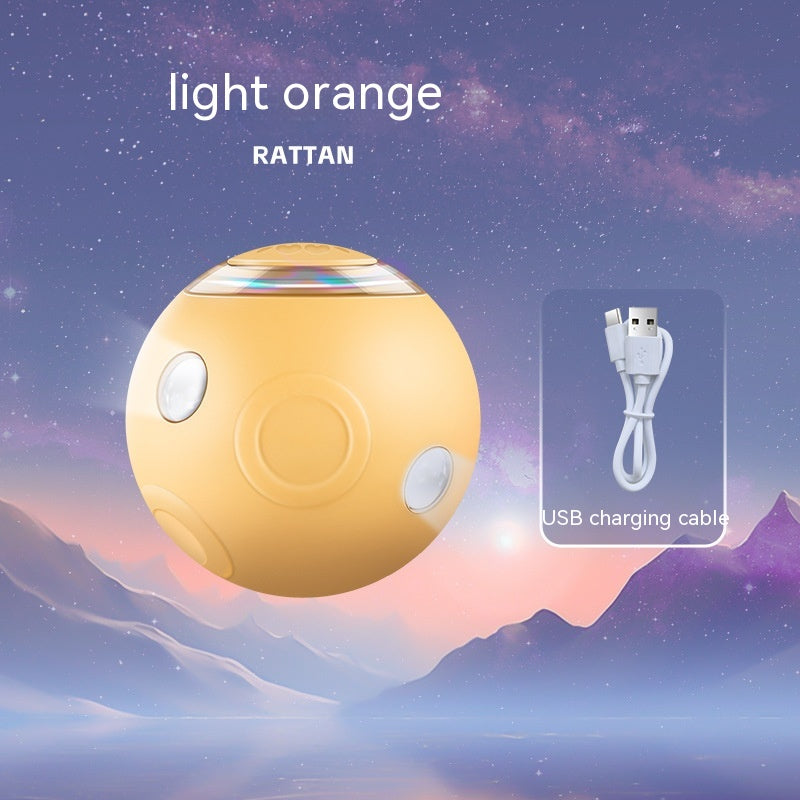 Light orange rattan product with USB charging cable on a cosmic background