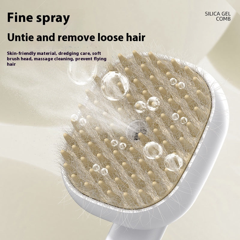 Silica gel comb with hair strands and bubbles on a beige background