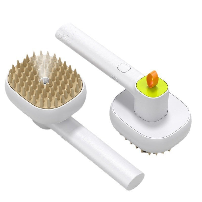 White grooming brush with bristle head and detachable handle on a white background