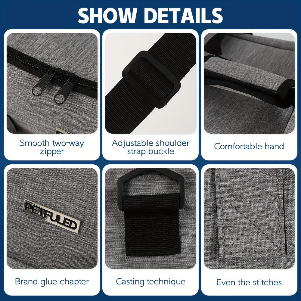 Product details of a bag with features like smooth zipper, adjustable strap, and brand logo.