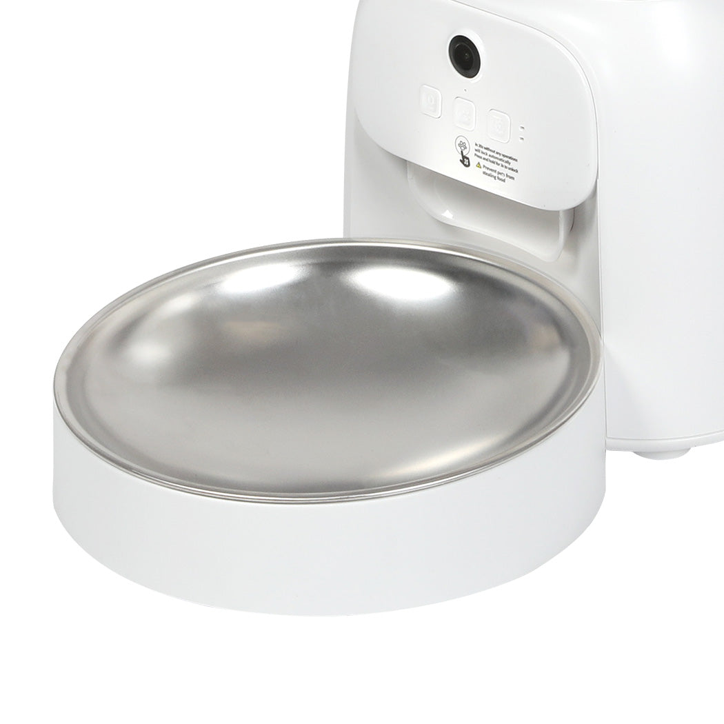 White and stainless steel pet water fountain on a white background
