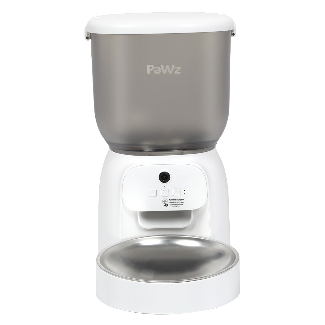 Pet feeder with gray top and white base on a white background